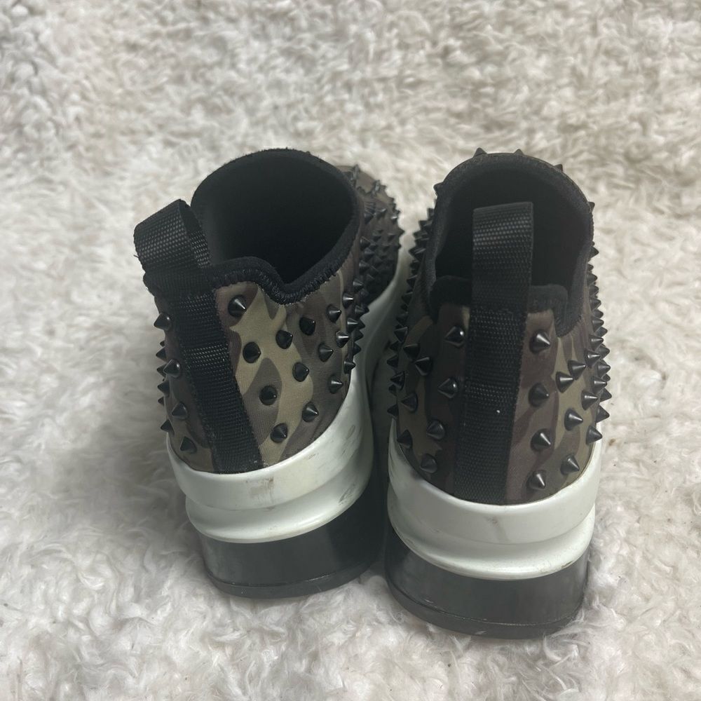 GIANNI BINI NYLON CAMOUFLAGE WEDGE SLIP ON SNEAKERS WITH BLACK SPIKES SZ9 - Picture 3 of 8